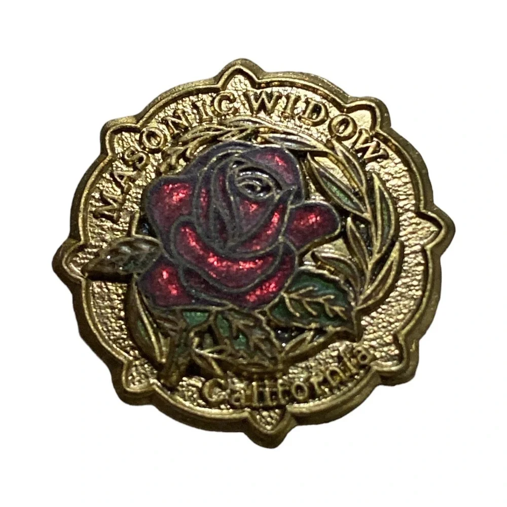Vintage Freemason Masonic Widow California Pin Masons Homes Rose‎ Lapel